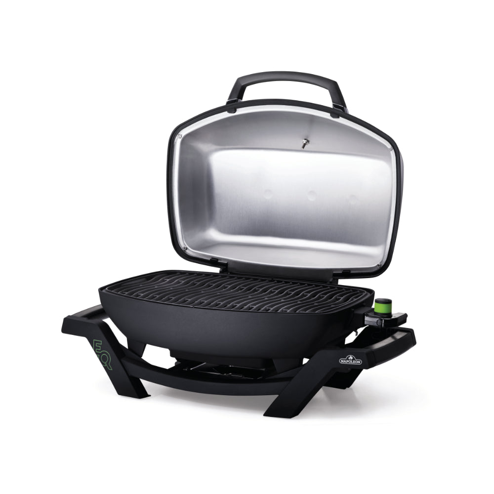 Napoleon Pro285e Elektrogrill Schwarz Abgewinkelt Offen "