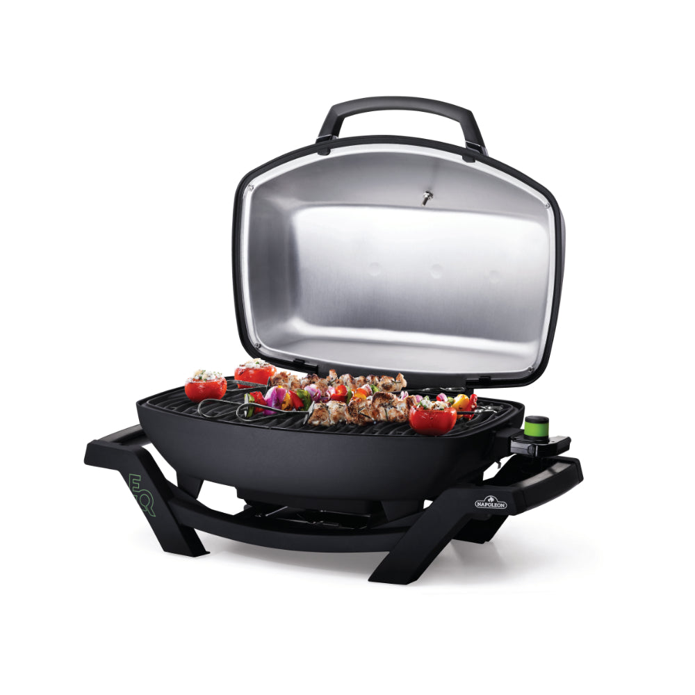 Napoleon Pro285e Elektrogrill Schwarz Abgewinkelt Offen Food